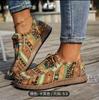 Großformatige Ethnische Stil Freizeit-Flachschuhe – Bunte Schnür-Graffiti Low-Top Canvas-Schuhe mit Holzmaserung Dicke Sohle für Damen