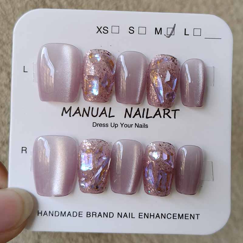 10 Pcs French Chic Handmade Press On Nails 3D Cat Eye Heart Bow Star Cute Detachable Fake Nails