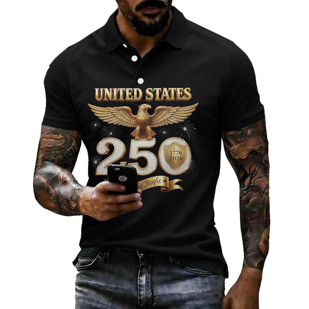 Men's Casual Short Sleeve Polo Shirt with Graphic Print Lightweight Breathable Fabric Classic Fit Comfortable Design for Everyday Wear