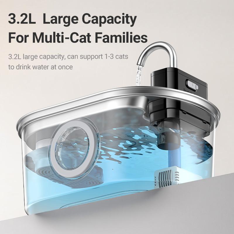 ROJECO Stainless Steel Cat Water Fountain 4000mAh Sensor Smart Automatic Pet Water Dispenser For Cat Dog Pet Drinking Fountain