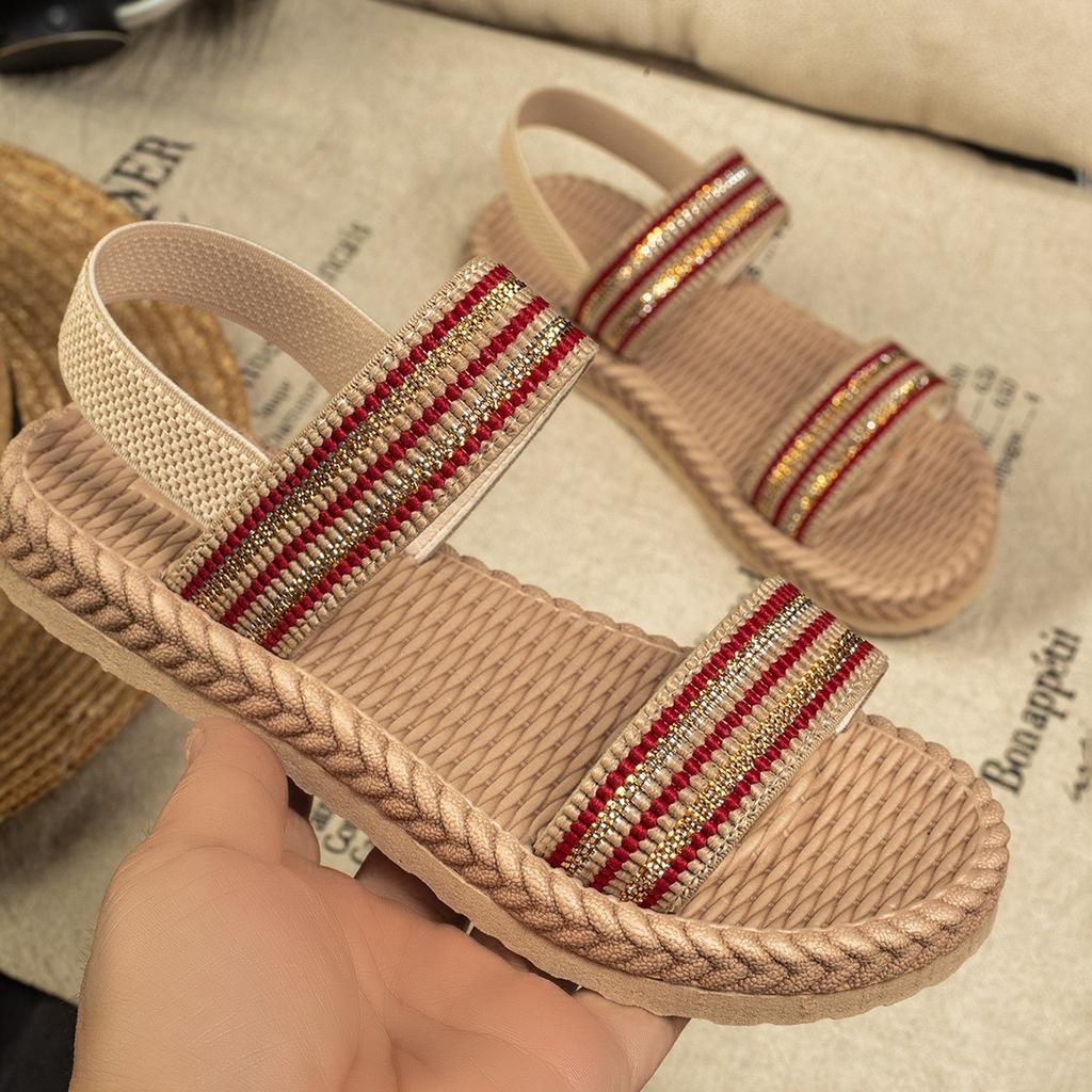 Simple Retro Girl Sandals 2025 Summer New Kids Roman Sandals Comfort Versatile Girls Beach Shoes Anti Slip Child Woven Flat Shoe
