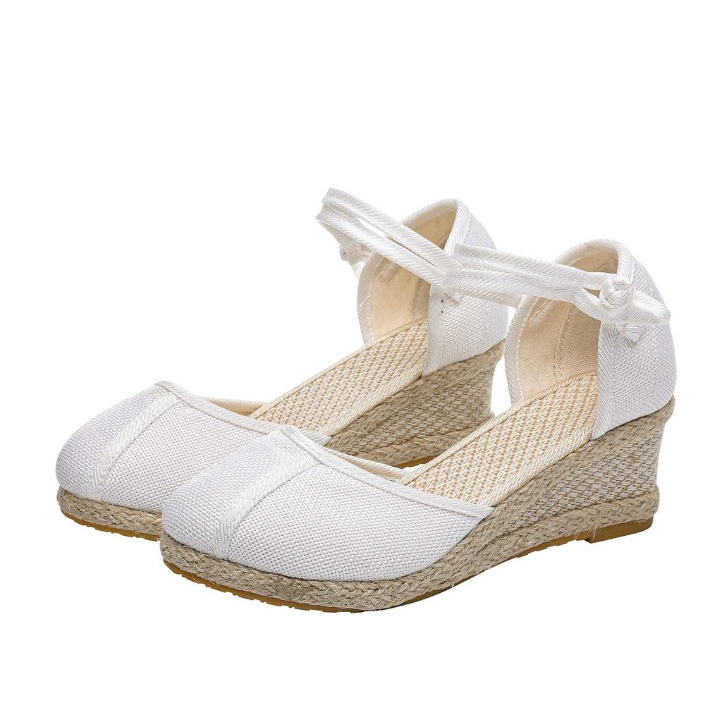 Elegant Women'S Sandals Weave Beach Women Round Fashion Wedges Comfortable Sandals Toe Breathable Shoes Summer Chanclas De Mujer