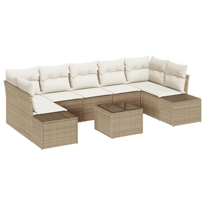 VidaXL Ensemble de Canapés de Jardin 8 Pièces avec Coussins Beige Poly Rattan 3346981