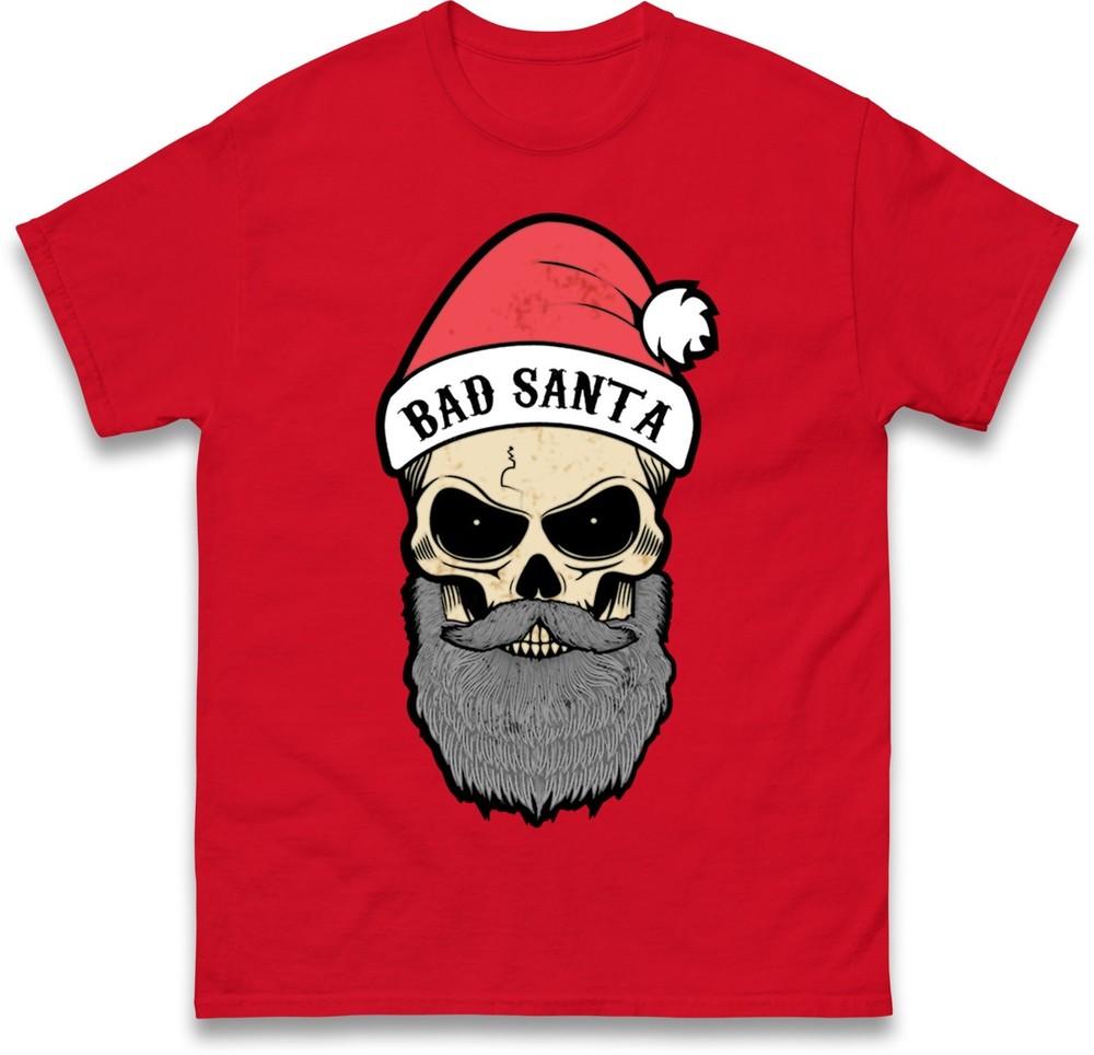 Bad Santa Skull Funny Christmas Tshirt Dark Beard Santa Xmas Family Gift Top S