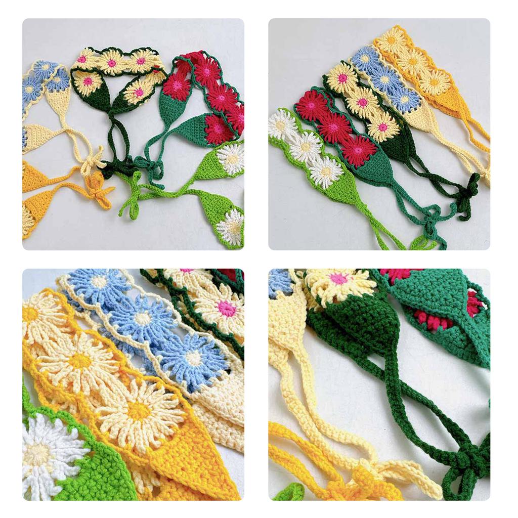 Vacation Flower Headscarf for Street Snap Crochet Hair Scarf Spring Decorative Headpiece Holiday Headwrap for Casual