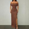 European and American New Summer Tube Top One-word Shoulder Split Back Solid Color Hip-wrapped Slim Dress