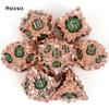7 Pcs Golden Green Lotus Flower Metal Dice Solid Metal Polyhedral Dice Set Suitable For Role-Playing Dice PropBoard Game Gift