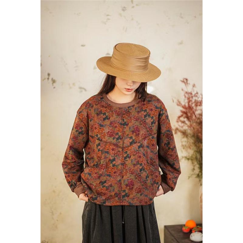 

Versatile Round Neck Printed Long Sleeve Women s Casual Pullover T-shirt One Size