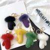 Fluffy Mink Hair Pendant Leather Car Keyring Fashion Little Glove Keychain  Bag Decoration