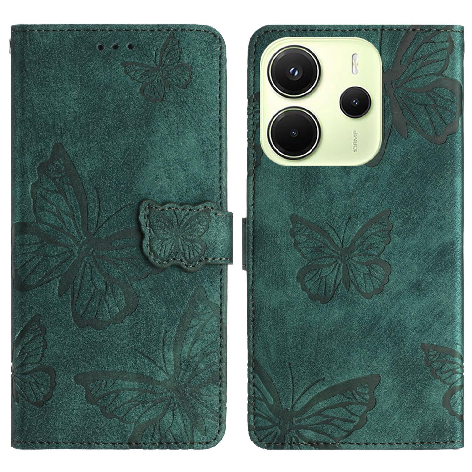 

Для Xiaomi Redmi Note 14 4G (163,25x76,55x8,16 мм) Чехол Дизайн Бабочка Флип Кошелек Кожаный Чехол для Телефона Приятный на Ощупь Green