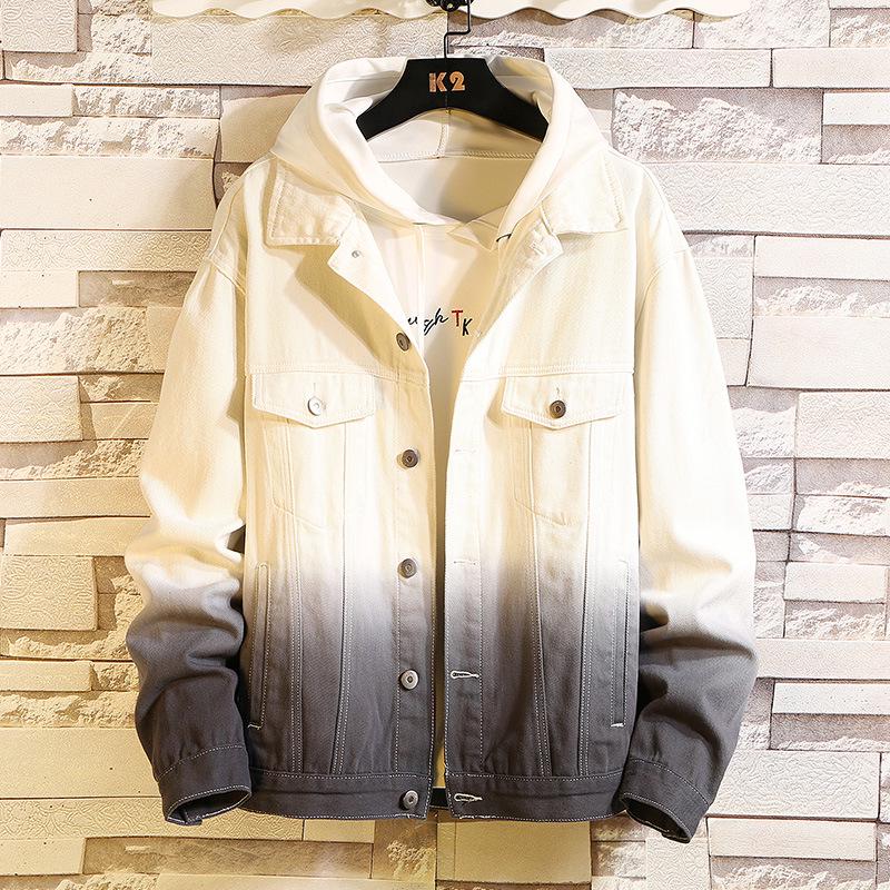 Мужская джинсовая куртка Lovers Decoration Clothes Washed Denim Coat Gradient Loose Casual Denim Jacket M-5XL L чёрный