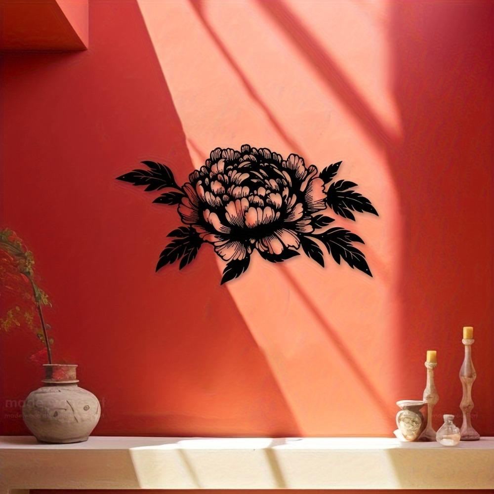 Metal Peony Wall Art 15.75x8.43 Inch Black Floral Sculpture Modern Minimalist Home Decor Living Room Office Housewarming Gift Mother Father Holiday