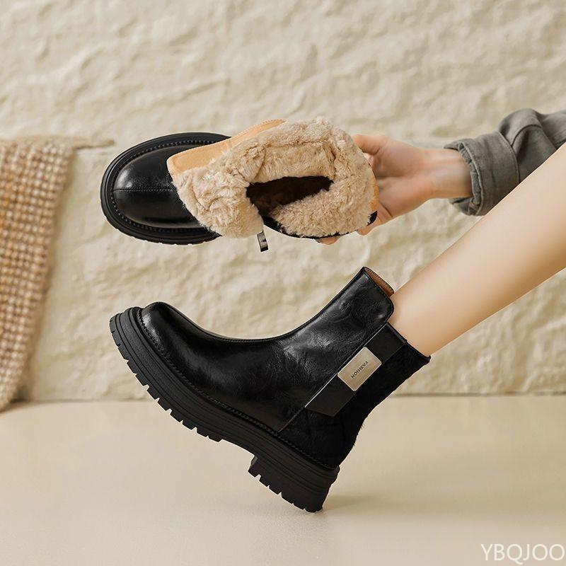 

Elegant minimalist Mid heeled boots mid heeled comfortable warm women shoes new autumn winter fashionable versatile snow boots 40