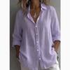 Women's Oversized Linen Button-Down Shirt - Relaxed Long Rolled Sleeve Casual Summer Beach Vacation Blouse