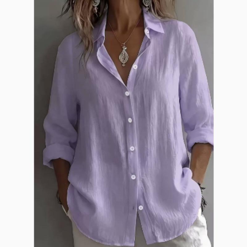 Women's Oversized Linen Button-Down Shirt - Relaxed Long Rolled Sleeve Casual Summer Beach Vacation Blouse