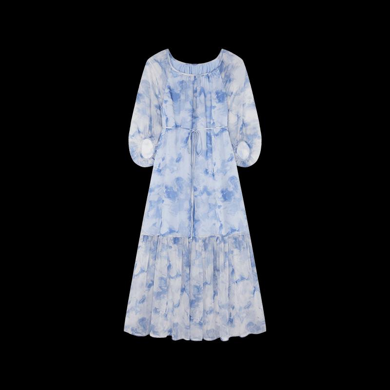 Mohan Yimei Raglan Sleeve Printed A-Line Midi Dress