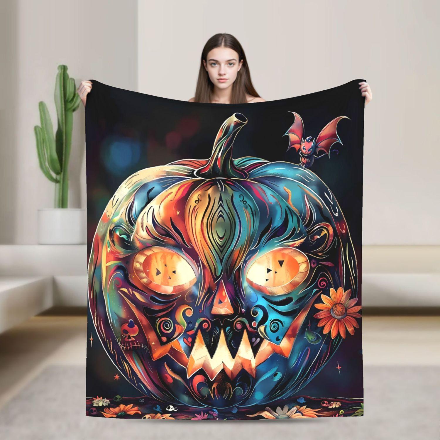 

Halloween Pumpkin Flannel Blanket - Soft Warm Beige 280gsm Holiday Throw 70x100cm