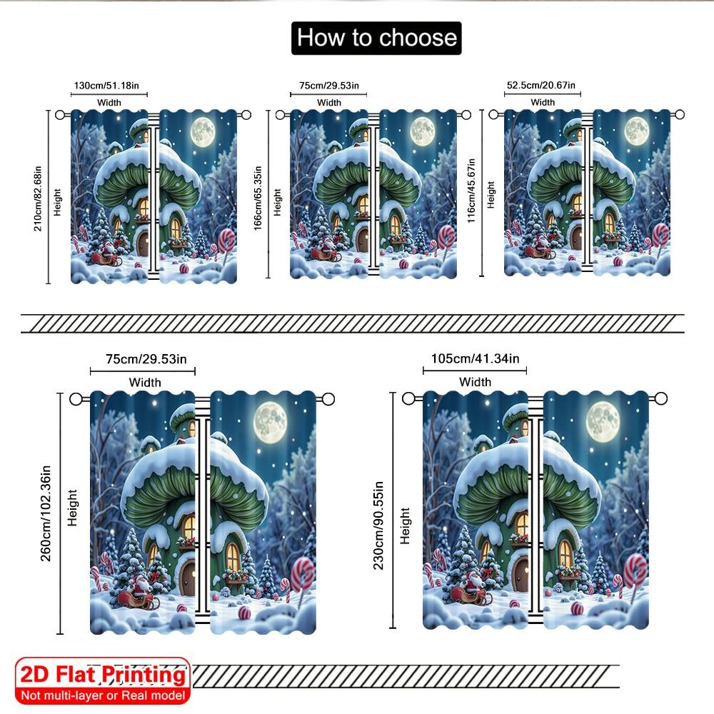 2pcs 2D Flat Printing Merry Christmas Window Drapes Christmas Elf House Snow Globe Polyester Fabric Without Electricity Party