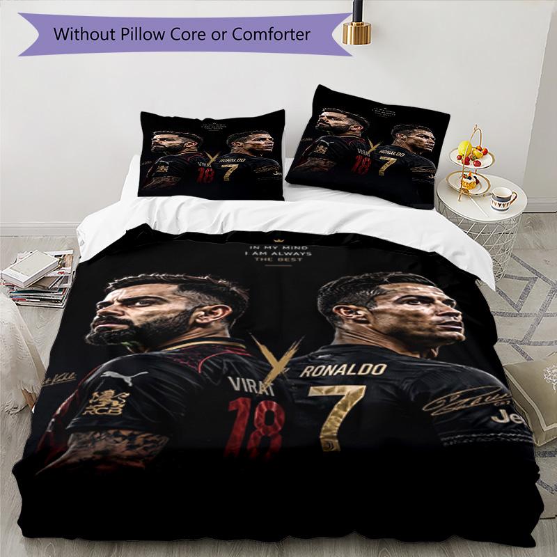 Ronaldo's Player Purple Kit Bedding Set, Breathable Duvet Cover with Pillowcases, Soft Bed Linen for Bedroom Home Decoration, Perfect Festival Birthda