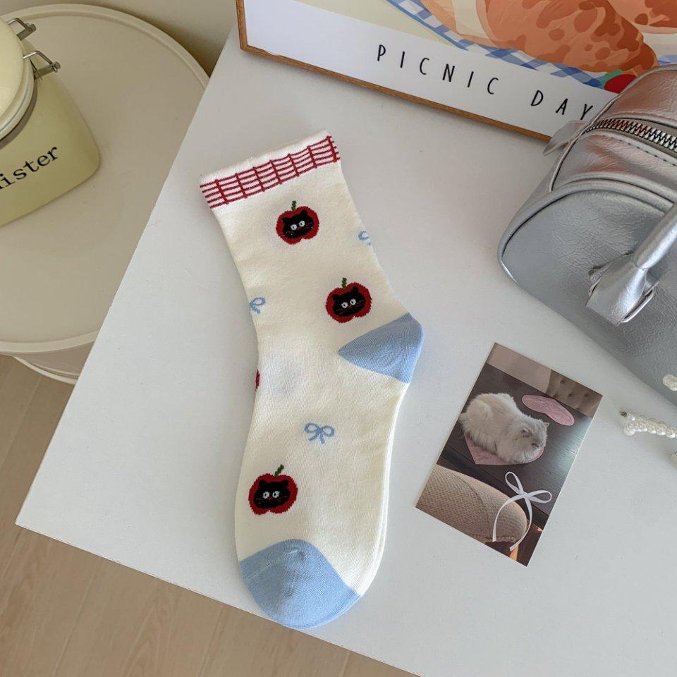 White Socks Socks Trendy Cute Cartoon Stockings Pure Cotton Piles Of Cotton Socks