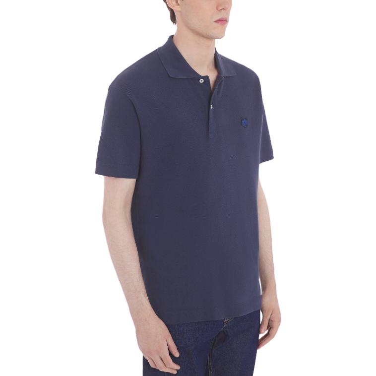 Maison Kitsune Jednobarevné polo tričko s krátkým rukávem a spadlými rameny Pánská trička Modrá LM00207KJ7010-P476