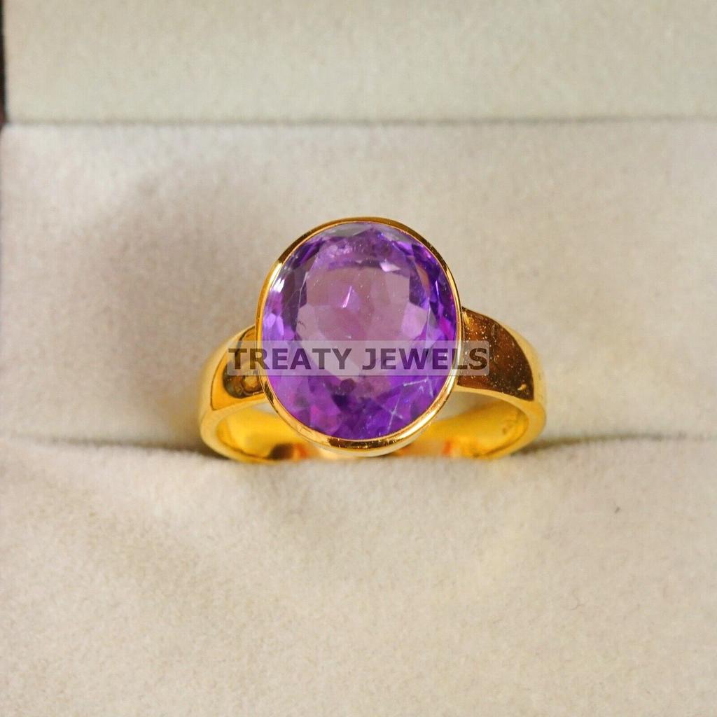 Amethyst Oval Cut With 925 Sterling Silver Gold Plated Ring For Men's #A669 JL375657078465