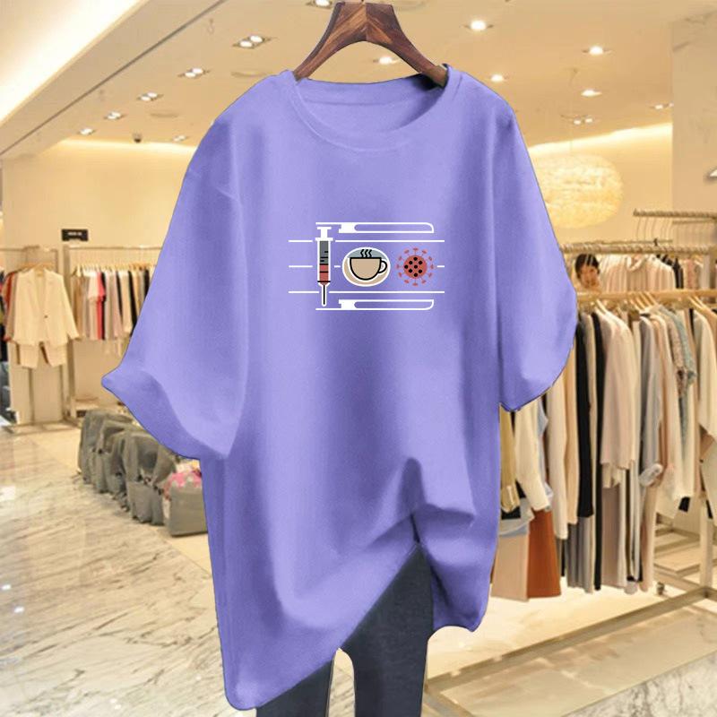 Cotton Printed T-shirt Women's Summer New Printed Short-sleeved Top Women's Supply T-shirt Medium and Long