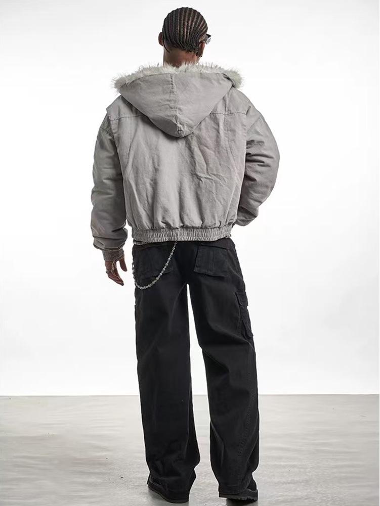 Jaqueta Cardigan de Algodão Grossa Masculina com Estampa de Águia Europeia & Americana - Corte Solto