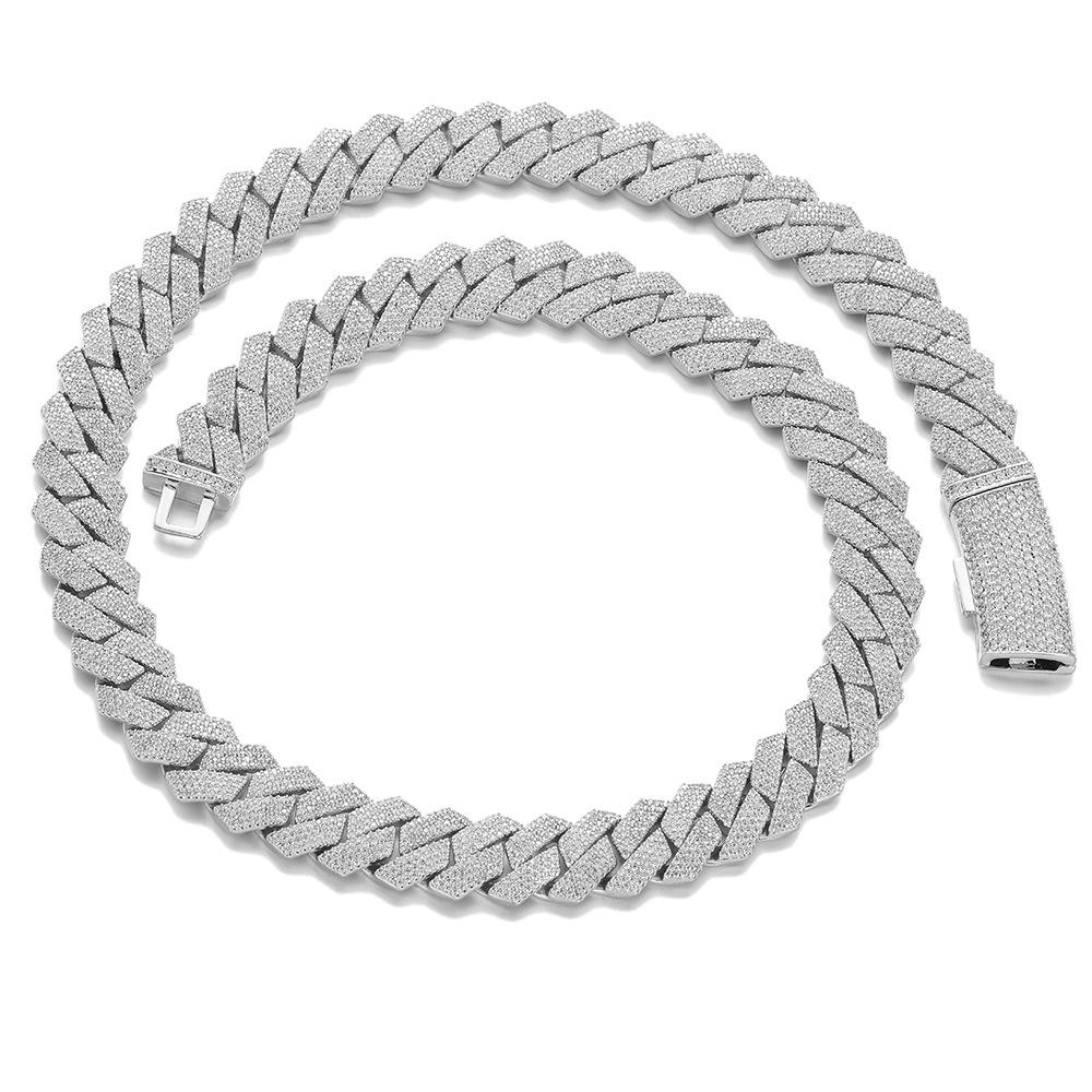 

European and American hip-hop men s necklace 11mm four-row copper-inlaid zircon rhombus Cuban necklace men s bracelet jewelry Bracelet 7inch (length about 18cm)