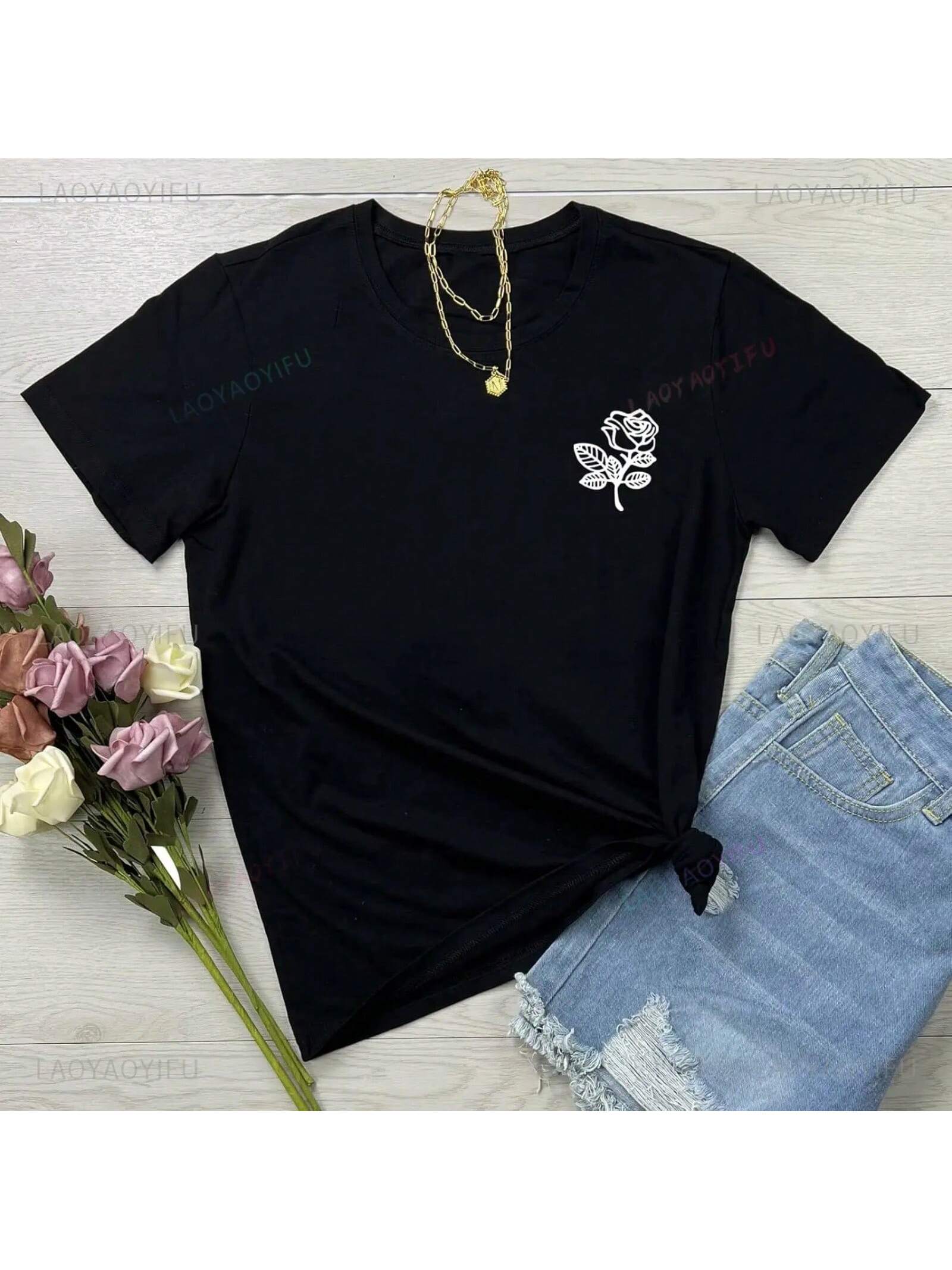 s Fashion Graphic Casual T-Shirt, Cute Minimalist Style Shirt, Cotton Round Neck T-Shirt S разноцветный