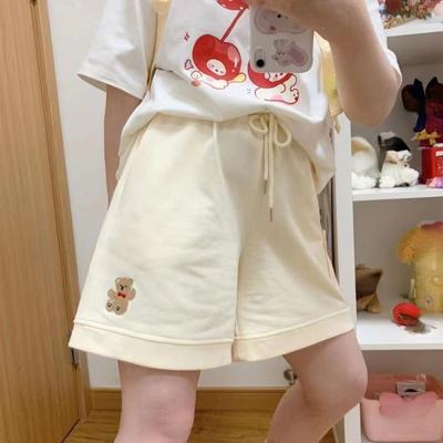 Casual Cartoon Bear Oversize Short Pants Women Sweet Leisure Loose Straight Pants Fashion Outdoors Sport Streetwear Summer New