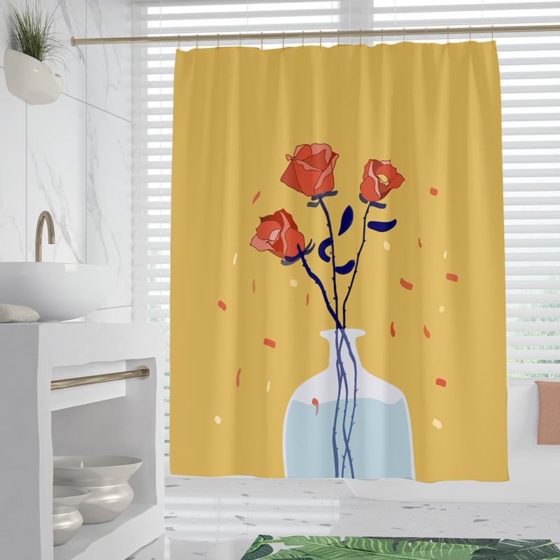 Chat Nordique Fleurs lavable Résistant à la saleté Rideau de douche Pommeau de douche étanche Polyester Rideau de bain Pour décoration intérieure