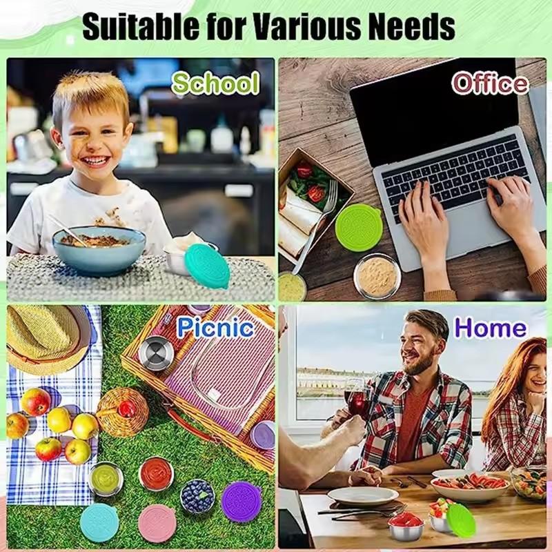 Reusable Condiment Containers Stainless Steel Sauce Cup With Silicone Lids 1.7oz Salad Dressing Container Picnic Food