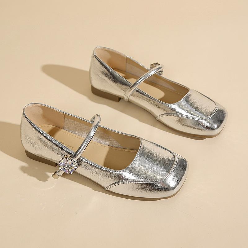 Silver Mary Jane shoes women's head with thick heel temperament light mouth 2025 new single shoes flat bottom