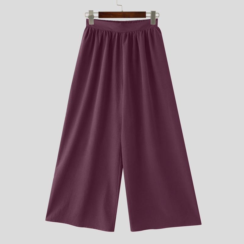 

INCERUN Повседневные брюки с эластичной талией, широкими штанинами, длинные брюки с карманами S кларет