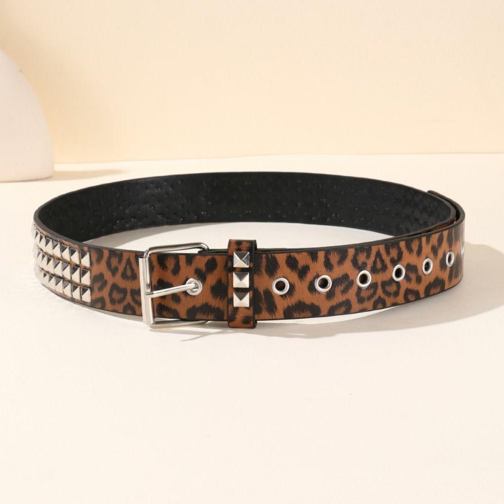 Leopard Print Heavy Metal Belt Punk Women's Belts Trend Jeans Belt Fashion Decoration