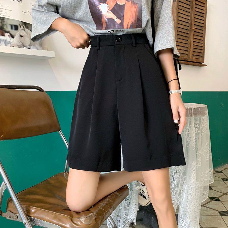 

2026 Summer High Waist Black Capris: Plus Size A-line Wide Leg Slim Fit Casual Shorts for Women XS (70-86 jin) чёрный