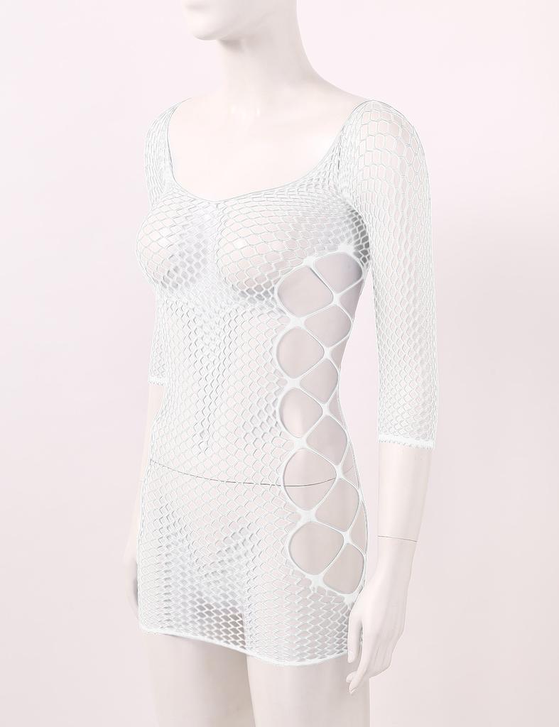 Women Stretchy Fishnet Lingerie Sexy Hollow Out Mini Night Club Bodystocking Dress