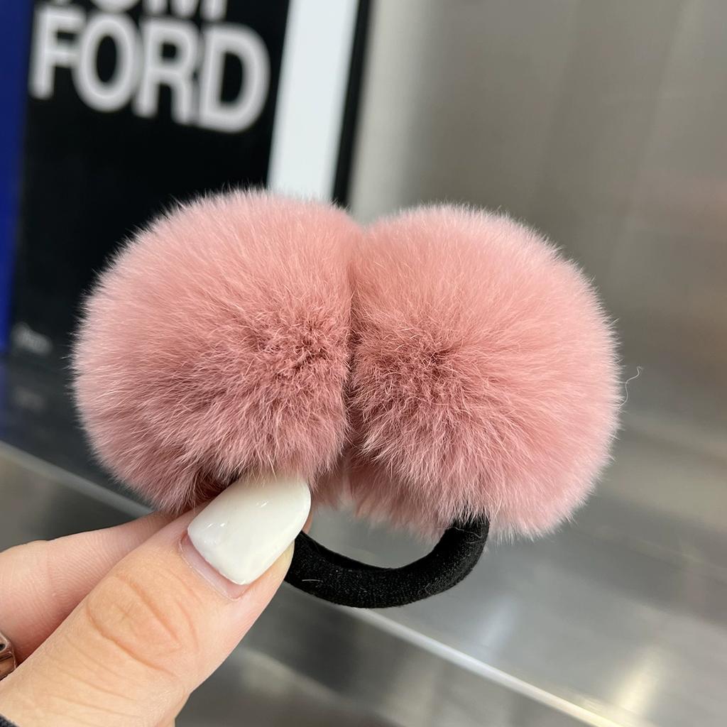 Hairball Hair Band~ Real Rex Rabbit Hairball Ball Head Rope Cute, Simple and Versatile Hair Rope High Elastic Tie Head Rubber Band Female
