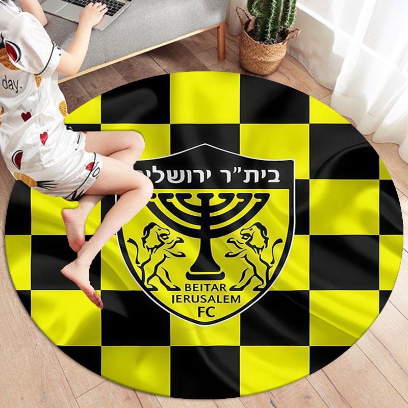 Beitar Jerusalem Runder Teppich, Teppich für Wohnzimmer Schlafzimmer Sofa Spielzimmer Dekor, Rutschfeste Bodenmatte