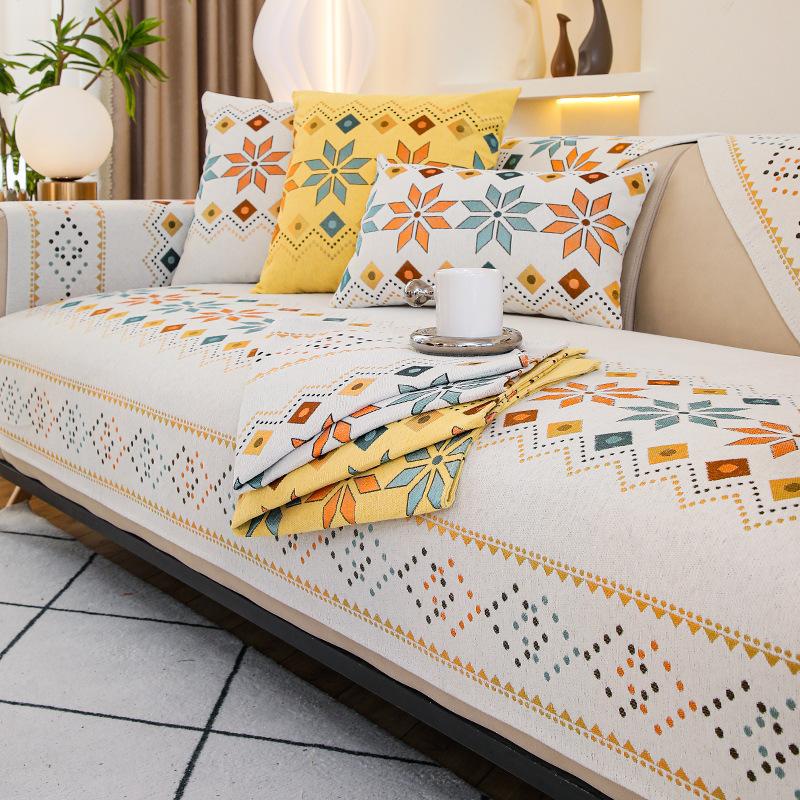 Printed Sofa Cover Chenille Washed Embroider Living Room Sofa Back Cushion Non-Slip Simple Furniture Dustproof full Cover Cloth