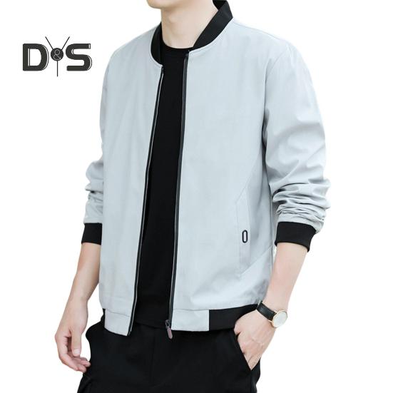 Men Baseball Coat Stand Collar Long Sleeve Zipper Placket Casual Outwear with Pockets Loose Fit Work Gym Jacket