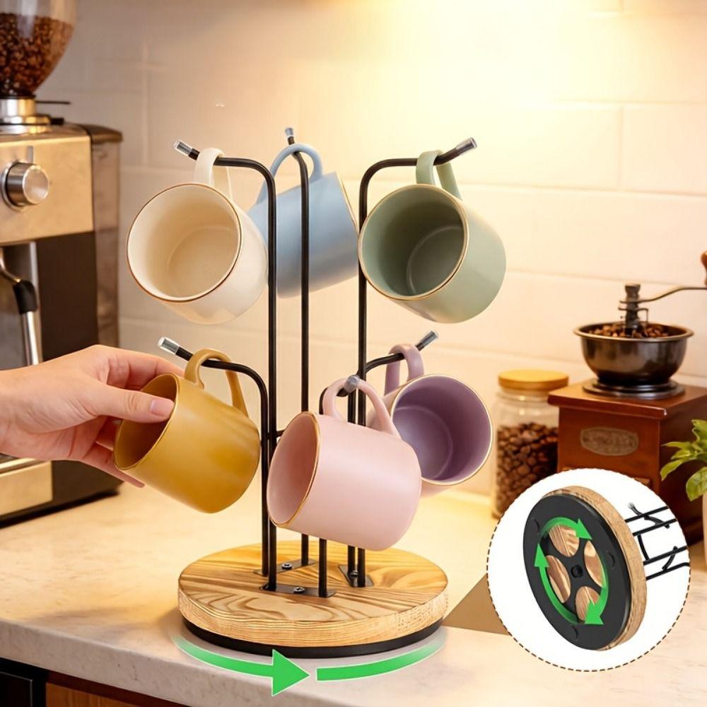 Large Capacity Mug Drying Rack Wooden Cup Tree Rack Water Bottles Storage Rack for Living Room