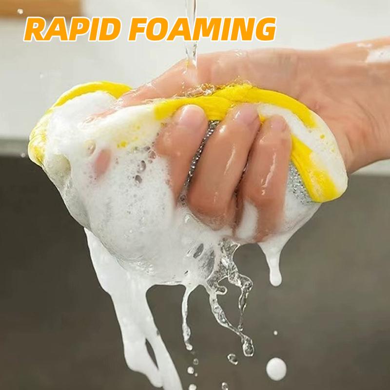 5pcs Dishwashing Sponge Non-stick Oil Brush Pot Dishwashing Cloth Sponge Wipe Double-sided Cleaning and Decontamination Magic Wipe