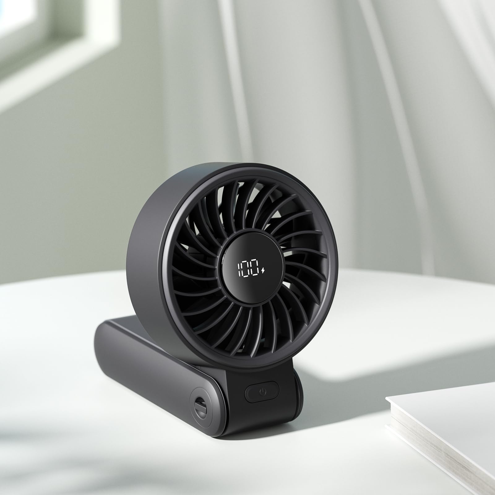 

JISULIFE Handheld Fan with LED Battery Level 3600mAh Large Up to 13 Hours of 5 Speed Rechargeable Suitable for Tabletop Heatstroke Heat Suitable for чорний