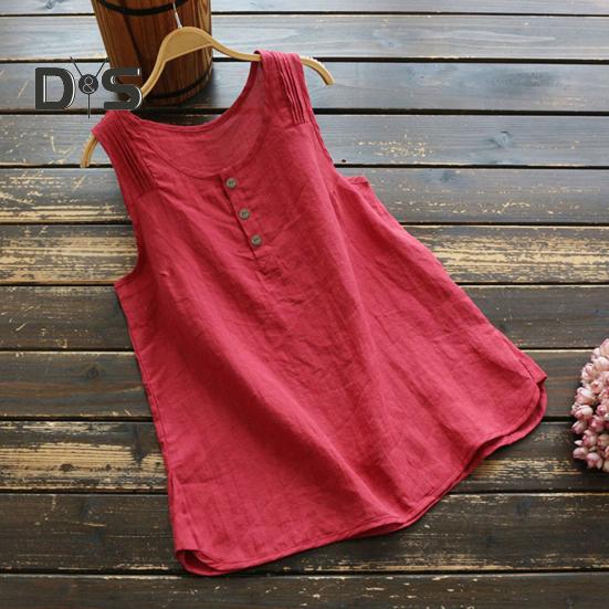 Dámská vesta Kulatý výstřih Bez rukávů Jednobarevná Tílka Volný střih Dekorace knoflíky Letní tílko pro každodenní nošení