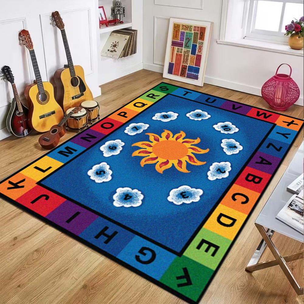 Lernteppich für Kinder ABC Kinderzimmer Großer Teppich Blaue Basis Fleckenabweisend & Rutschfest Kinderspielteppich Krabbeldecke