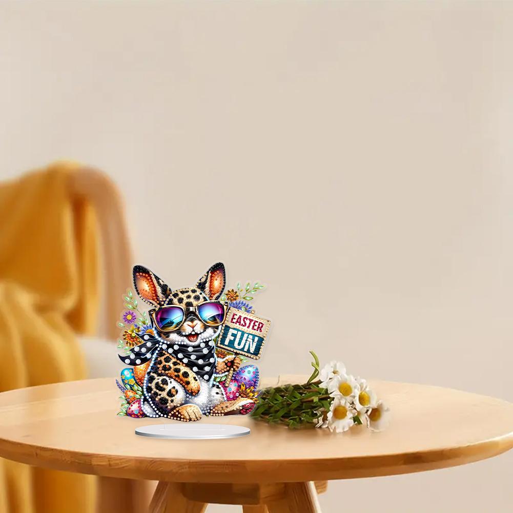 2D/Flat Easter Rabbit DIY Desktop Diamond Art Kits Single-Sided Drill Diamond Painting Desktop Ornaments Kit for Adults Beginner