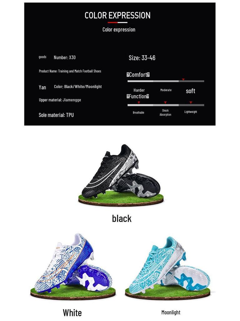 Kids' Long Spike Low-Top Soccer Shoes for Turf - Ideal for Elementary Students