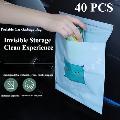 40pc Car Trash Bags Easy Stick-On Disposable Portable Car Garbage Bags, Waterproof Leak Proof Barf Vomit Bags, Self Adhesive Cleaning Bags